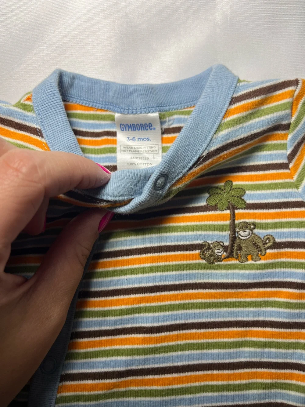 Gymboree Baby Romper Jumper 3-6M Striped Monkey 100% Cotton Short One Piece